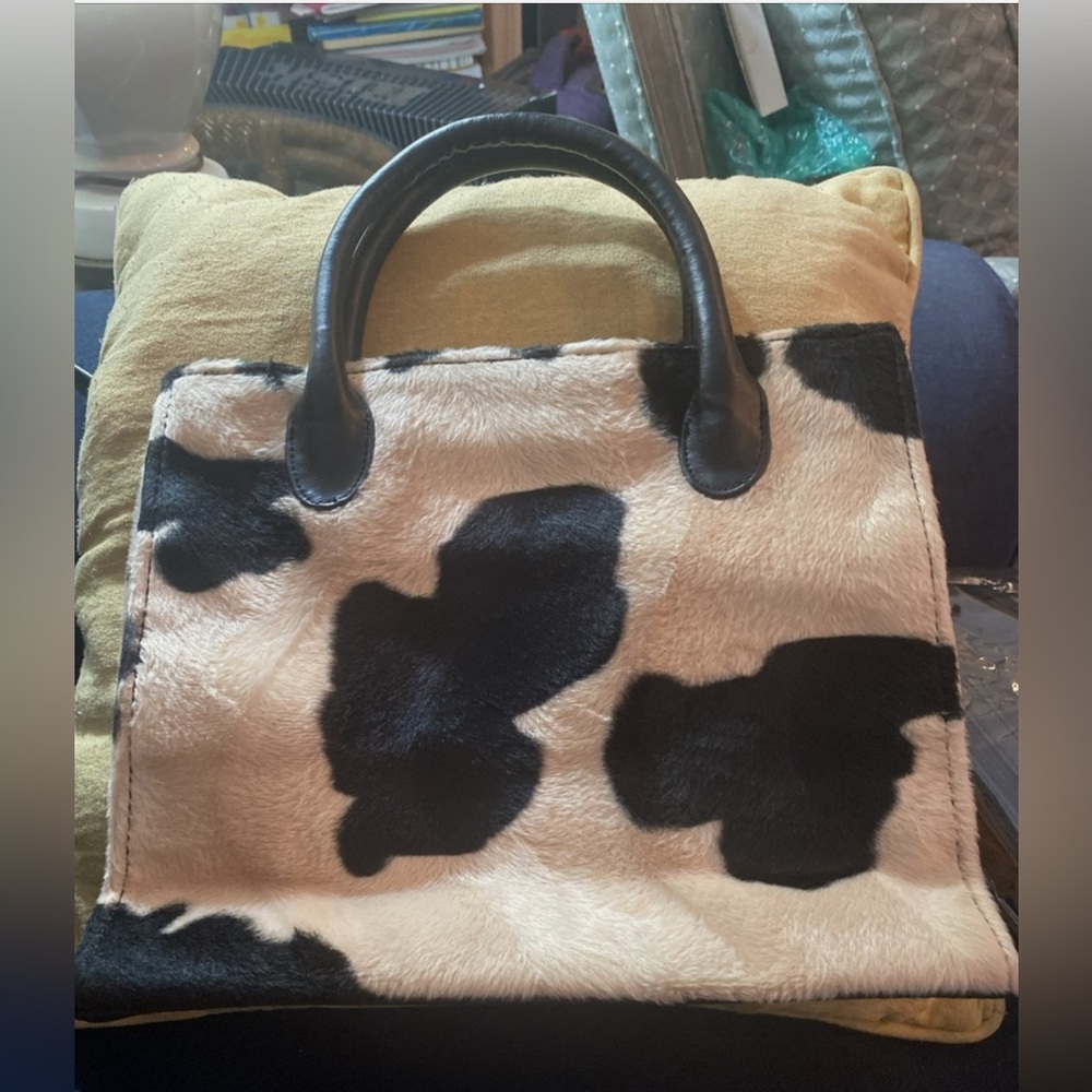 Anthropologie Black and White Cow Print Bag